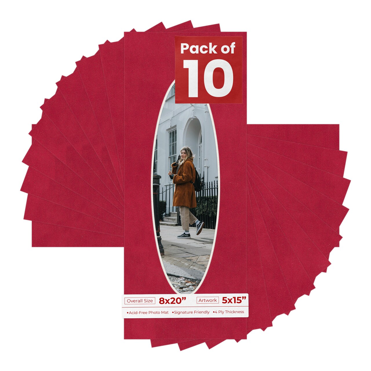 Red Suede Mat Board for 8x20 Frames - Oval Opening for 5x15 Photos